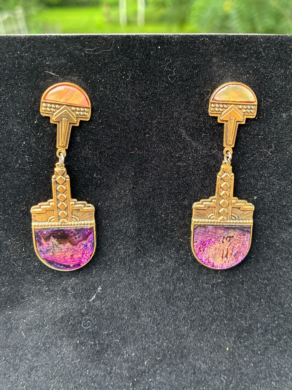 Duri Art Deco Gold Tone Dangle Earrings
